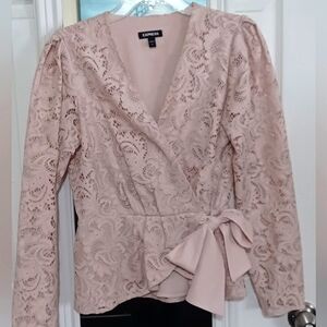 Express Pink Lace Wrap Top